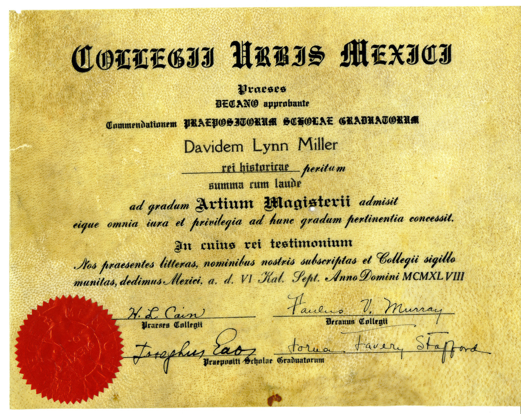 Certification or diploma