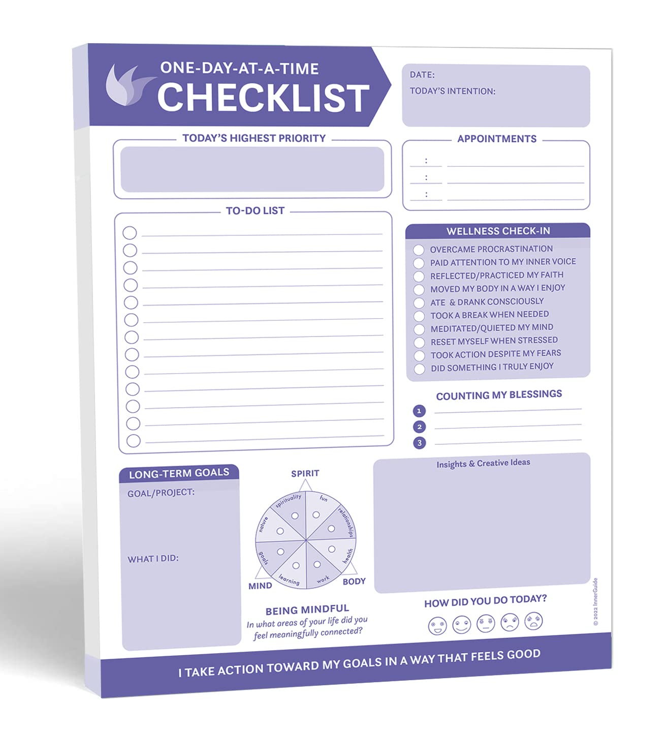 Checklist with checkboxes for setting goals