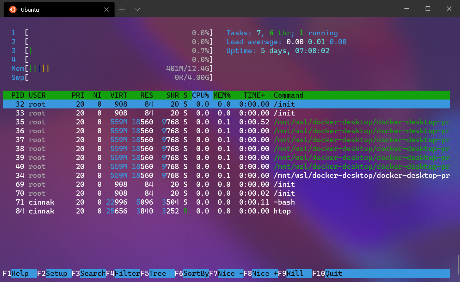 Terminal window with Ubuntu commands