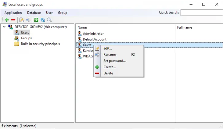 User and group management interface
